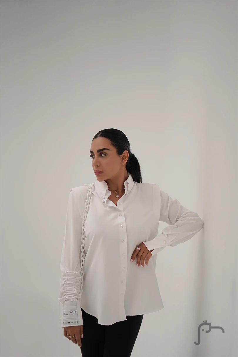 sagaza white 2 شومیز سفید بلند ساگازا
